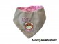 Preview: Wende-Halstuch Jersey steingrau, Namen orchidee und Bär mit Tuch orchidee, Baumwolle rosa Sterne pink , Druckknopf rosa-Lederpuschenstube